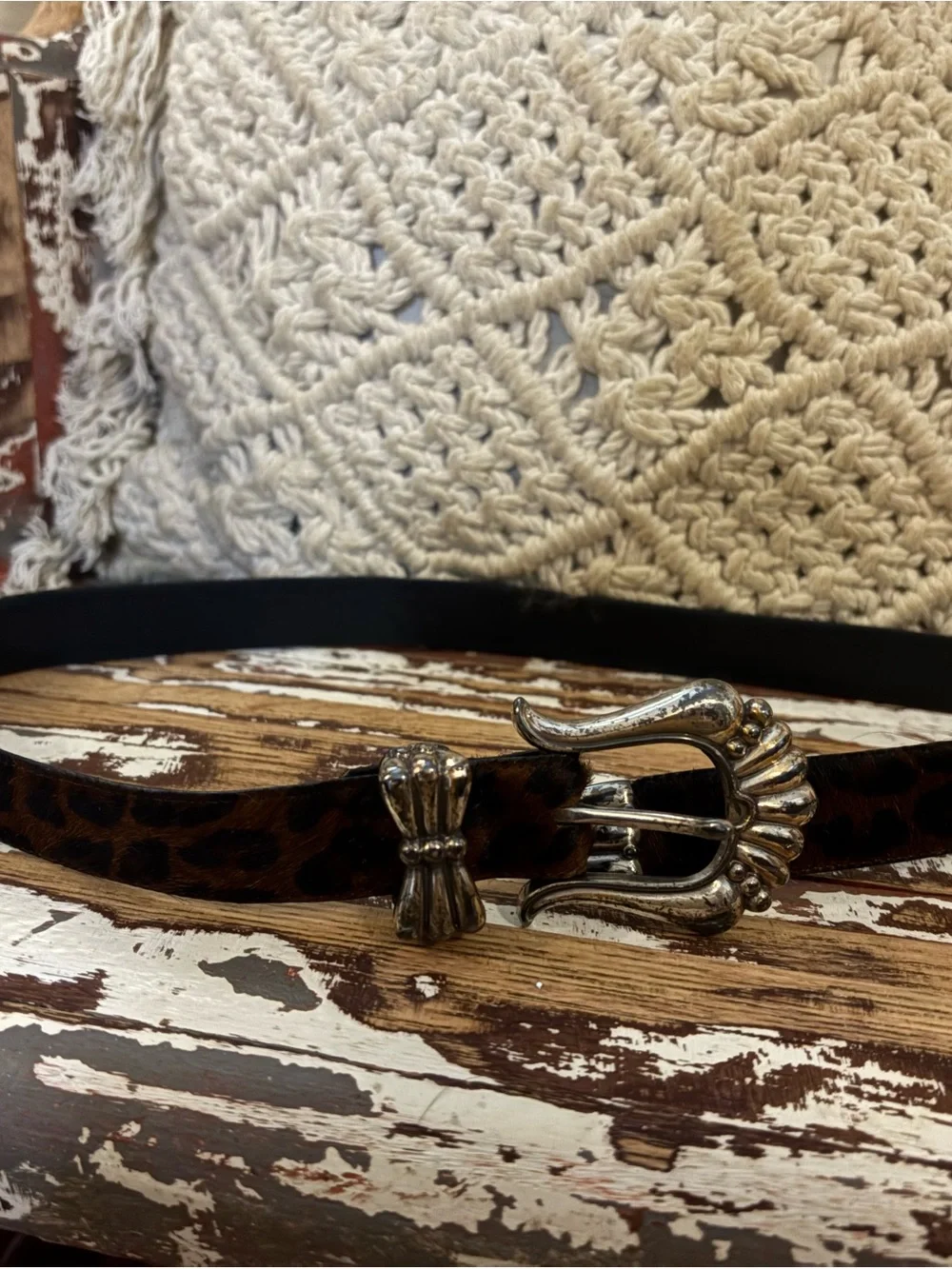 Women's Leopard Print Belt with Silver Buckle Xs